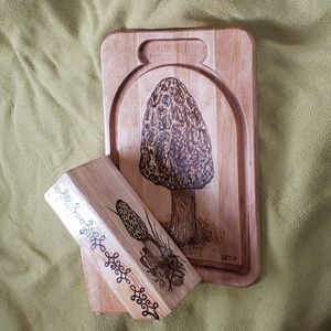 Custom wood burned cutting board and knife block